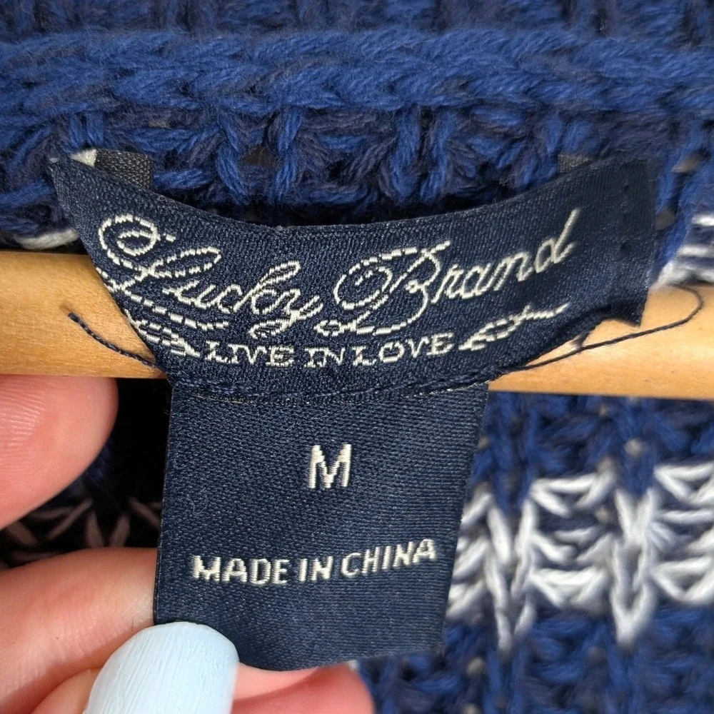 Lucky Brand Blue Striped Sweater; Cotton Knit Side Button Pullover